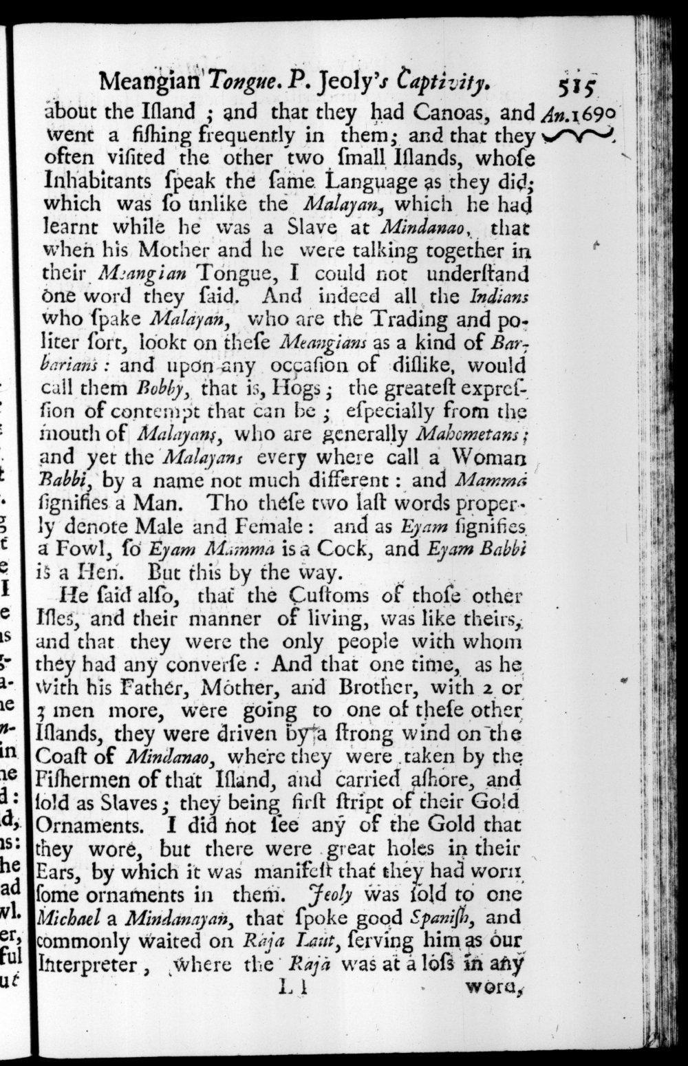 Page 515 screenshot of the book A New Voyage Round the World by William Dampier (1697 Edition).