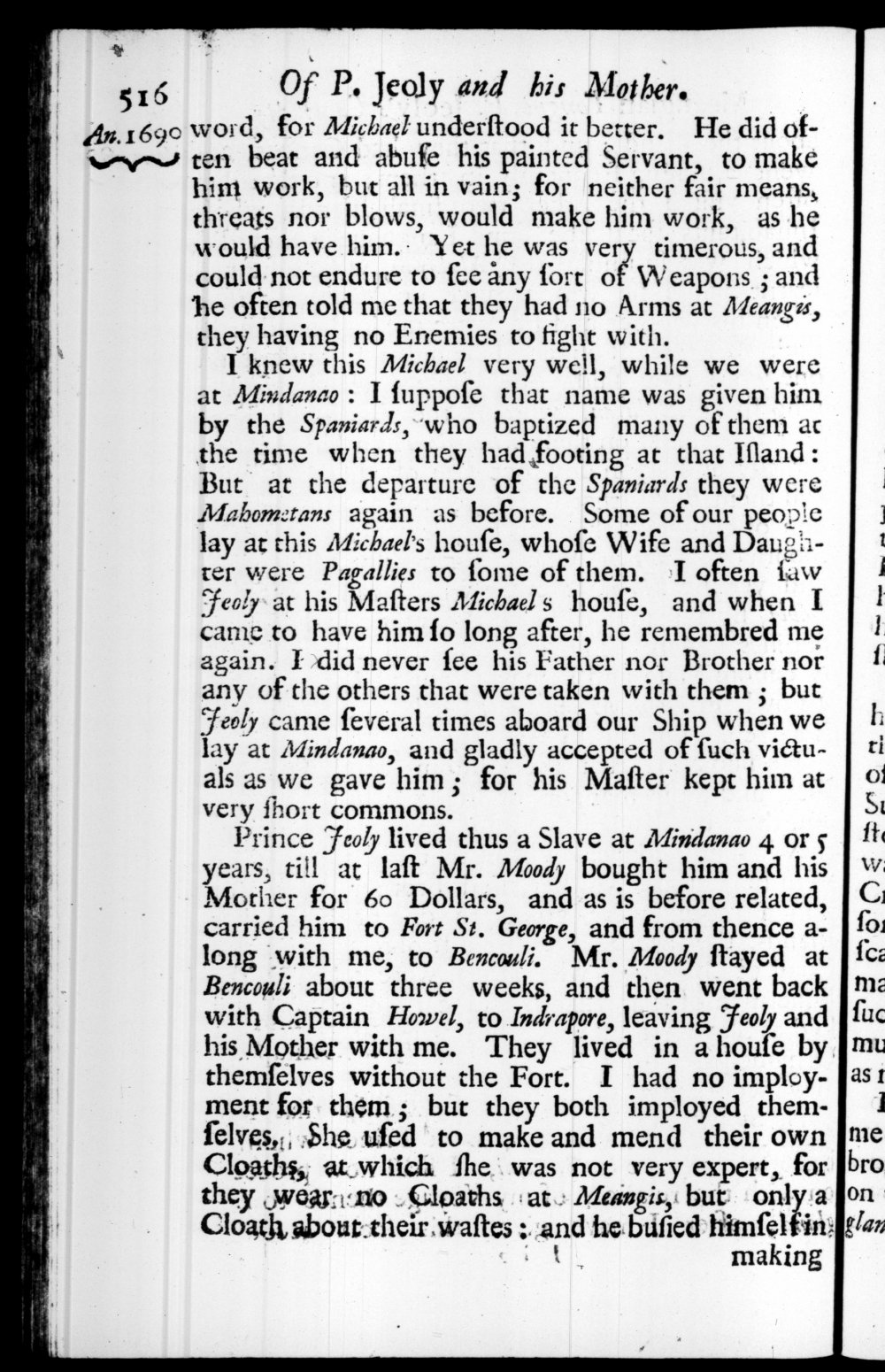 Page 516 screenshot of the book A New Voyage Round the World by William Dampier (1697 Edition).