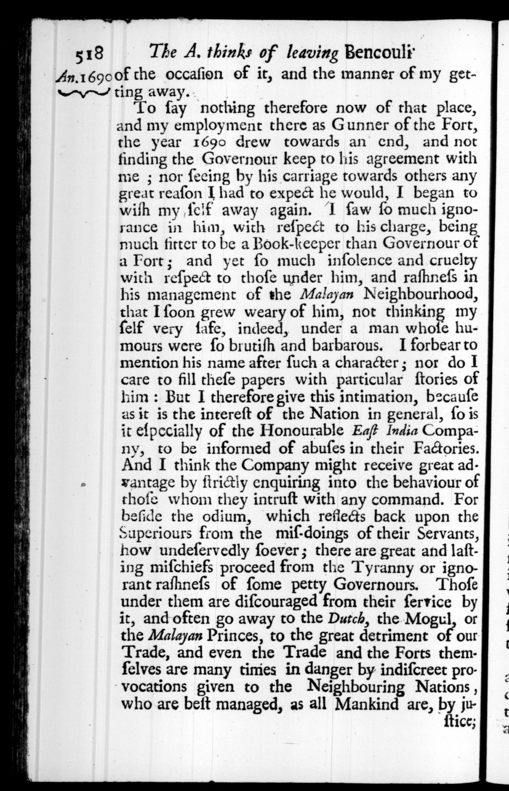 Page 518 screenshot of the book A New Voyage Round the World by William Dampier (1697 Edition).