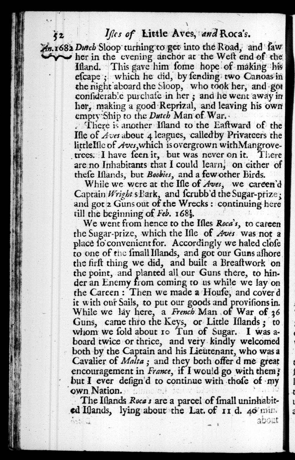 Page 52 screenshot of the book A New Voyage Round the World by William Dampier (1697 Edition).
