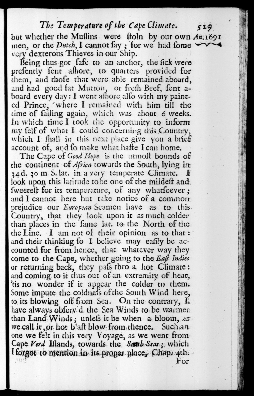 Page 529 screenshot of the book A New Voyage Round the World by William Dampier (1697 Edition).