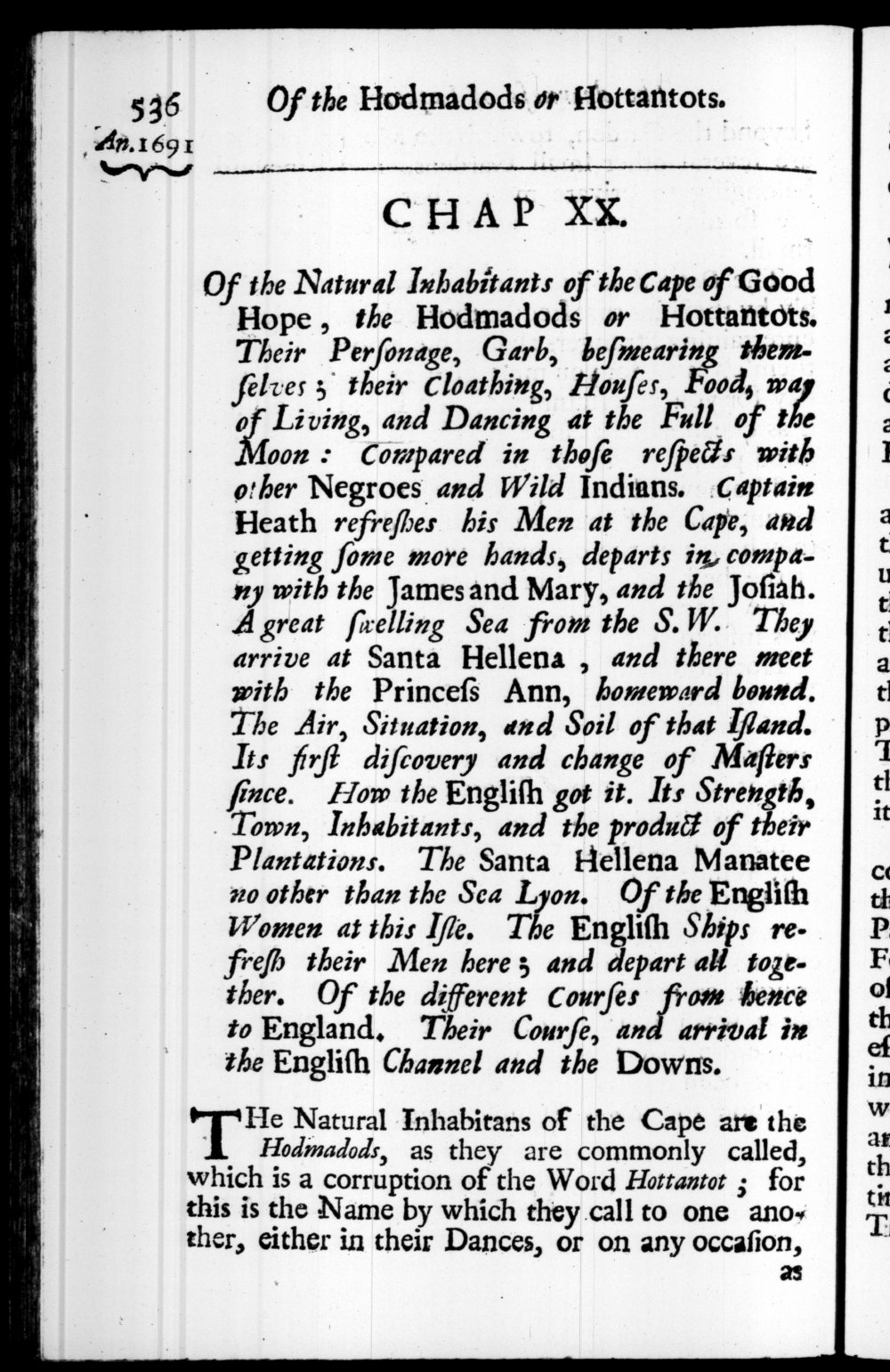 Page 536 screenshot of the book A New Voyage Round the World by William Dampier (1697 Edition).