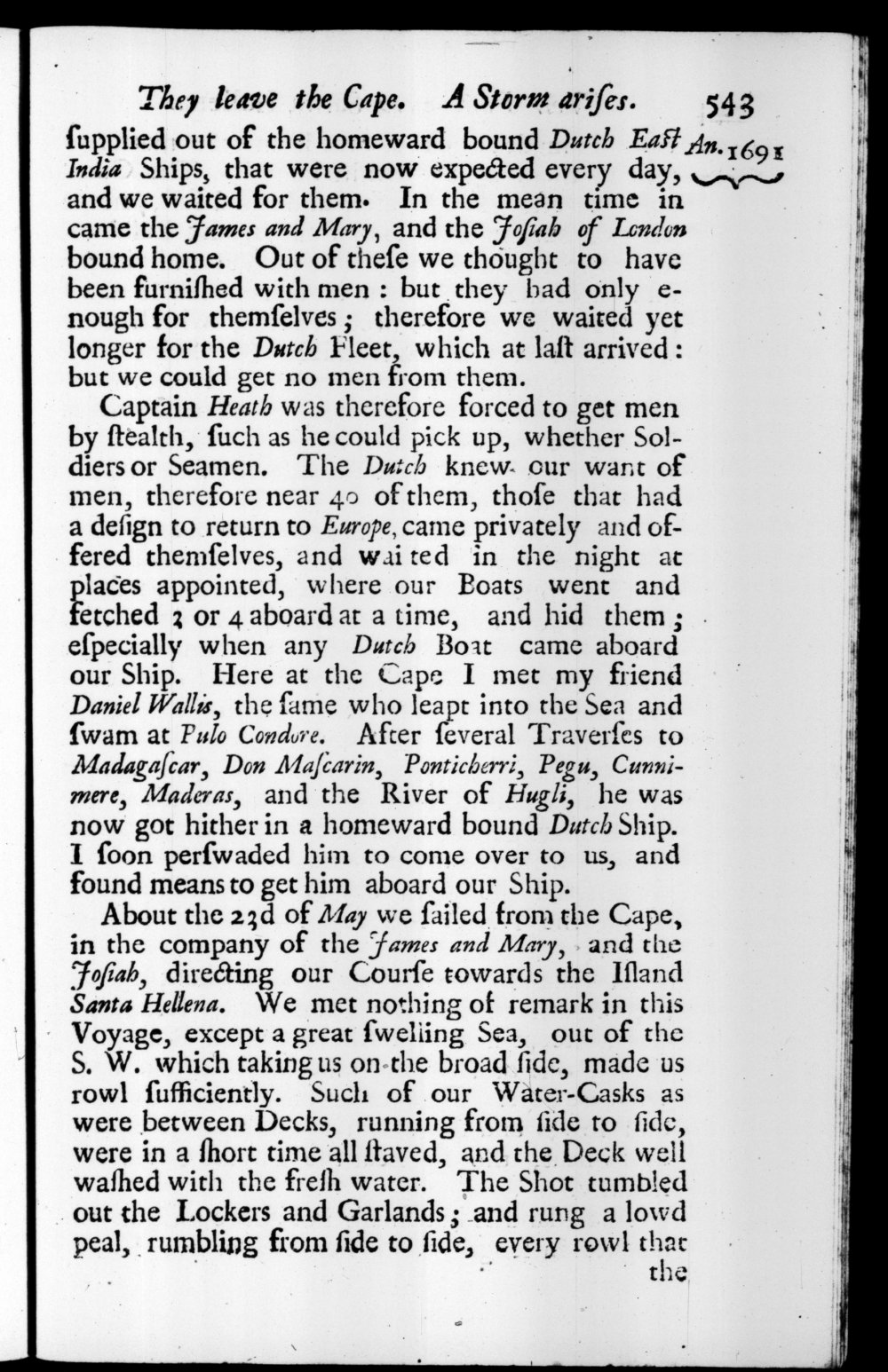 Page 543 screenshot of the book A New Voyage Round the World by William Dampier (1697 Edition).