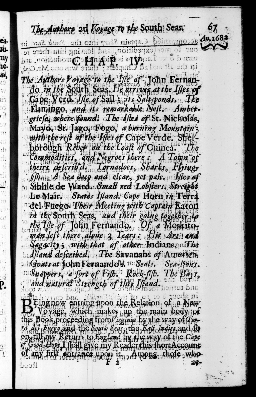 Page 67 screenshot of the book A New Voyage Round the World by William Dampier (1697 Edition).