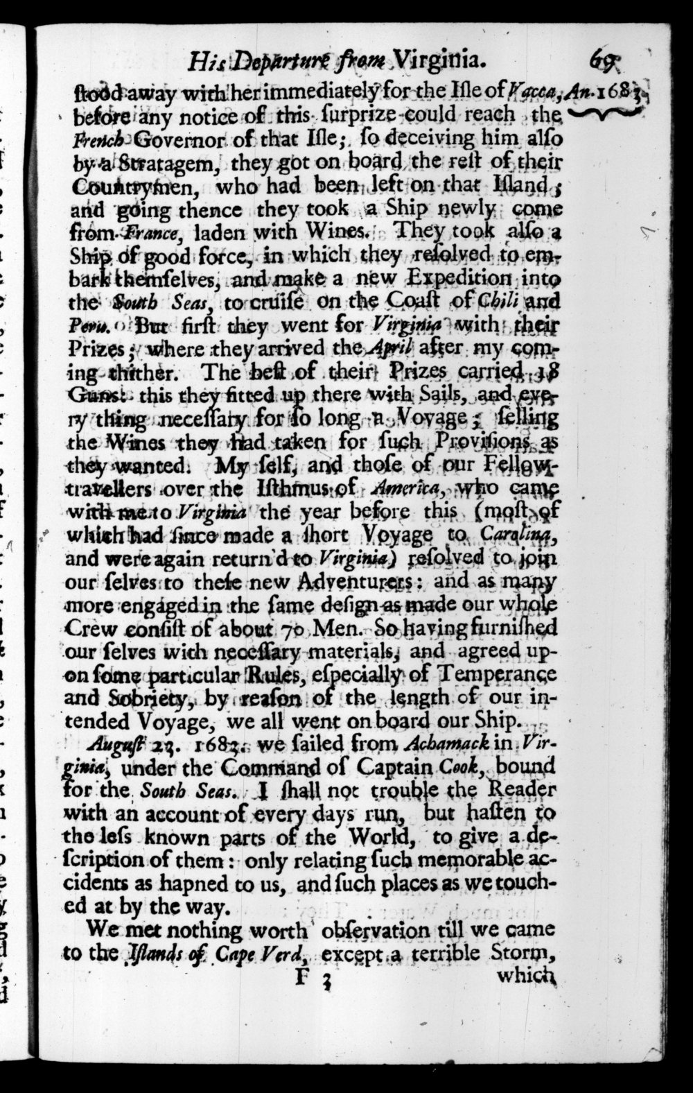 Page 69 screenshot of the book A New Voyage Round the World by William Dampier (1697 Edition).