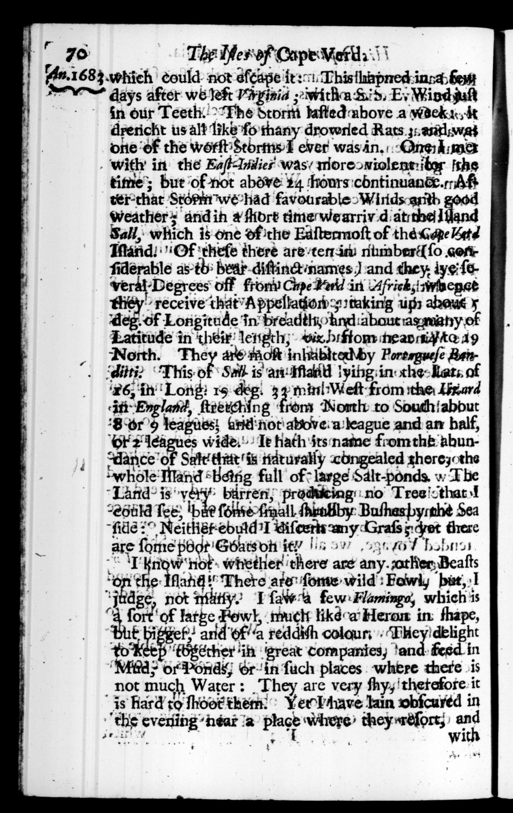 Page 70 screenshot of the book A New Voyage Round the World by William Dampier (1697 Edition).