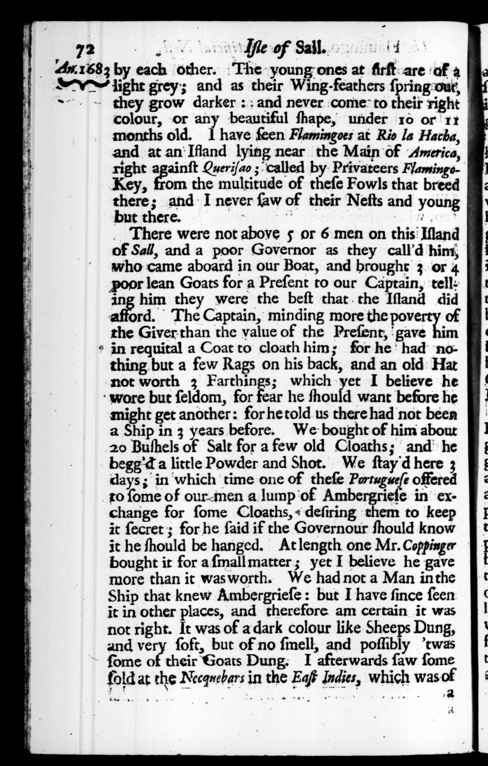 Page 72 screenshot of the book A New Voyage Round the World by William Dampier (1697 Edition).