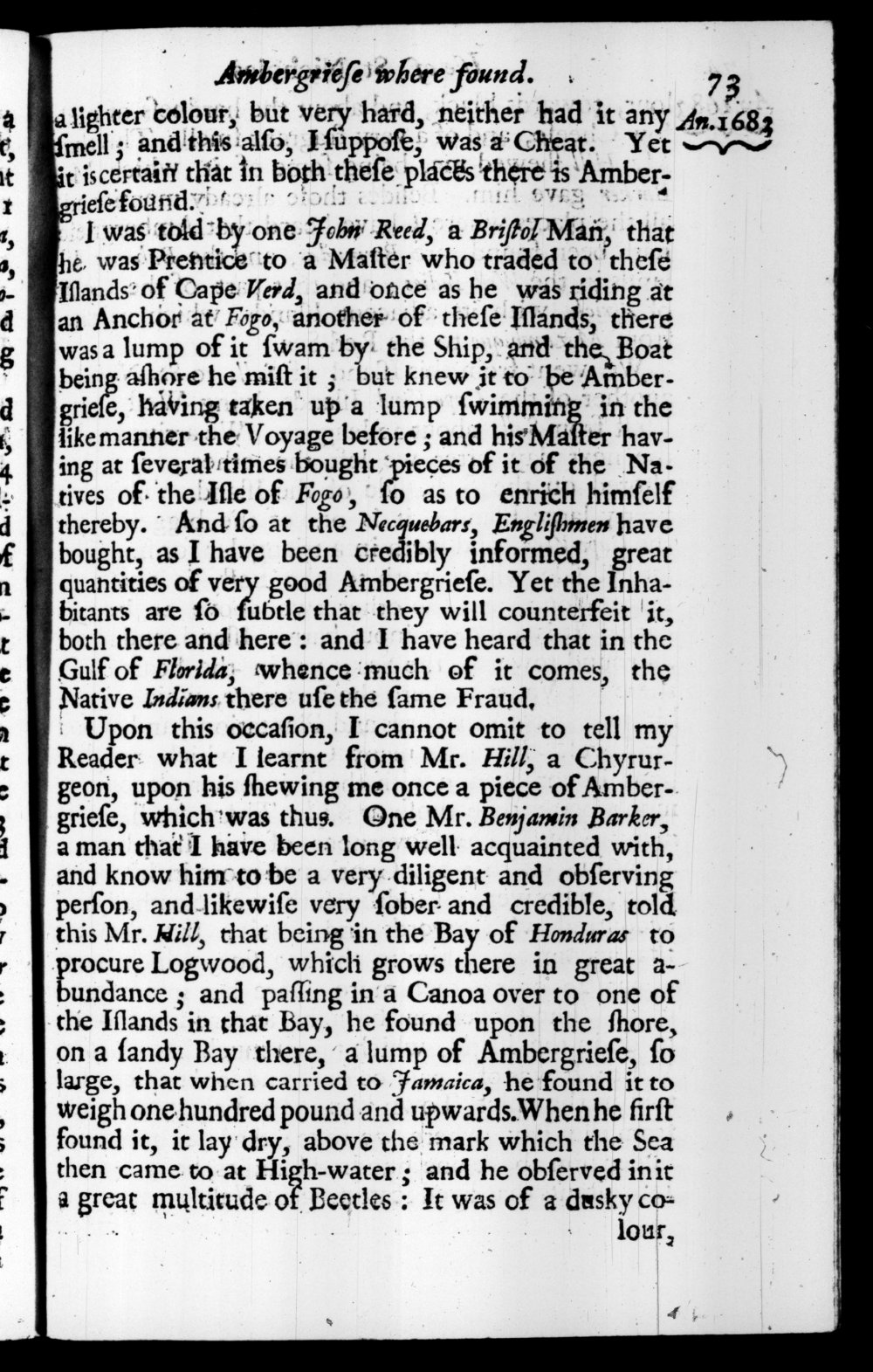 Page 73 screenshot of the book A New Voyage Round the World by William Dampier (1697 Edition).