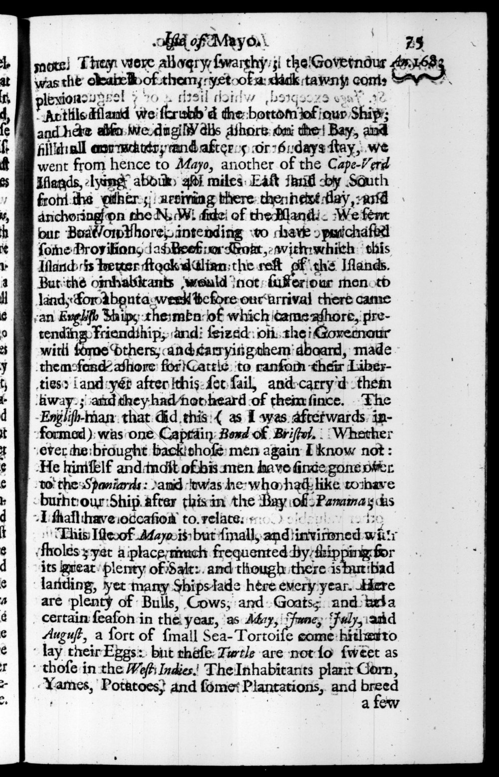 Page 75 screenshot of the book A New Voyage Round the World by William Dampier (1697 Edition).