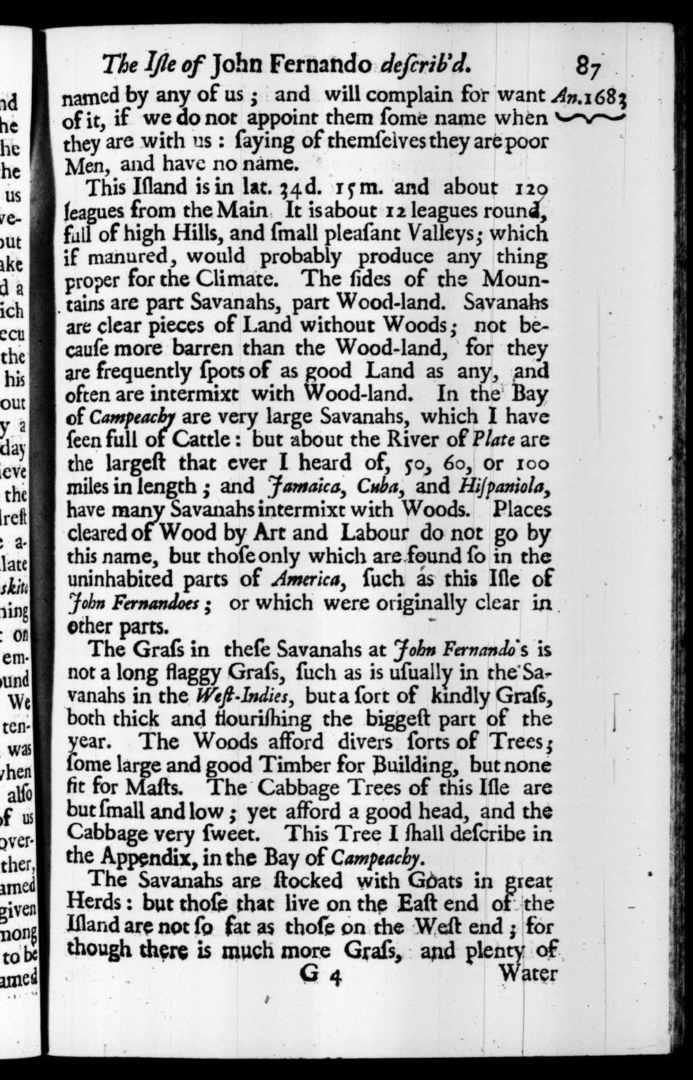 Page 87 screenshot of the book A New Voyage Round the World by William Dampier (1697 Edition).