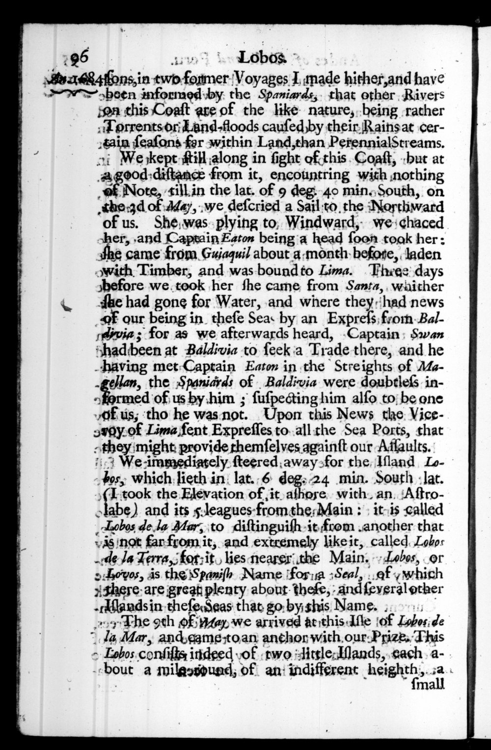 Page 96 screenshot of the book A New Voyage Round the World by William Dampier (1697 Edition).