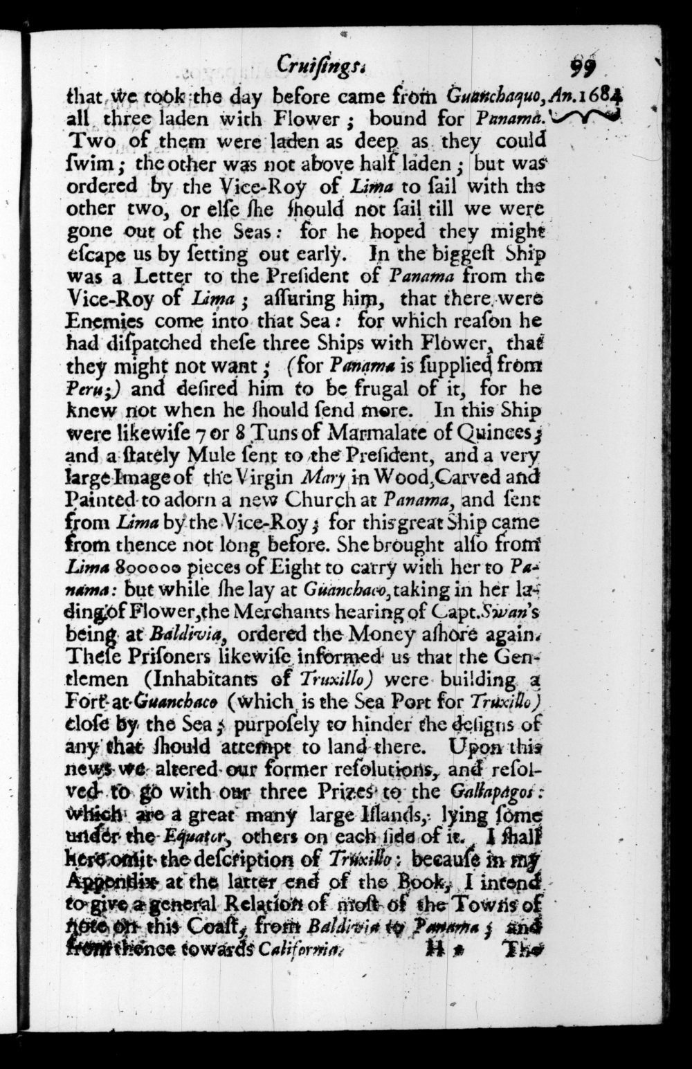 Page 99 screenshot of the book A New Voyage Round the World by William Dampier (1697 Edition).